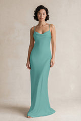 Cami Strap Sheath Satin Bridesmaid Dress in Pale Pistachio | KISSBRIDAL