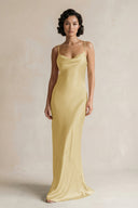Cami Strap Sheath Satin Bridesmaid Dress in Pastel Yellow - KISS BRIDAL Bridesmaid Dresses