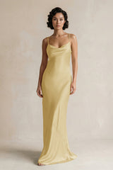 Cami Strap Sheath Satin Bridesmaid Dress in Pastel Yellow - KISS BRIDAL Bridesmaid Dresses