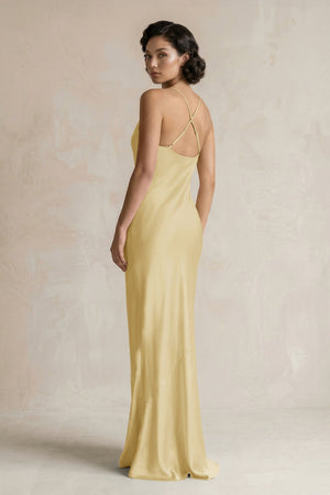 Cami Strap Sheath Satin Bridesmaid Dress in Pastel Yellow - KISS BRIDAL Bridesmaid Dresses
