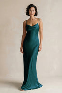 Cami Strap Sheath Satin Bridesmaid Dress in Pine - KISS BRIDAL Bridesmaid Dresses