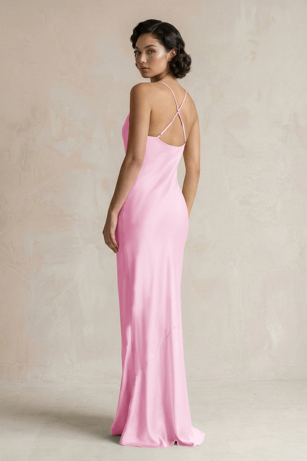 Cami Strap Sheath Satin Bridesmaid Dress in Pink - KISS BRIDAL Bridesmaid Dresses