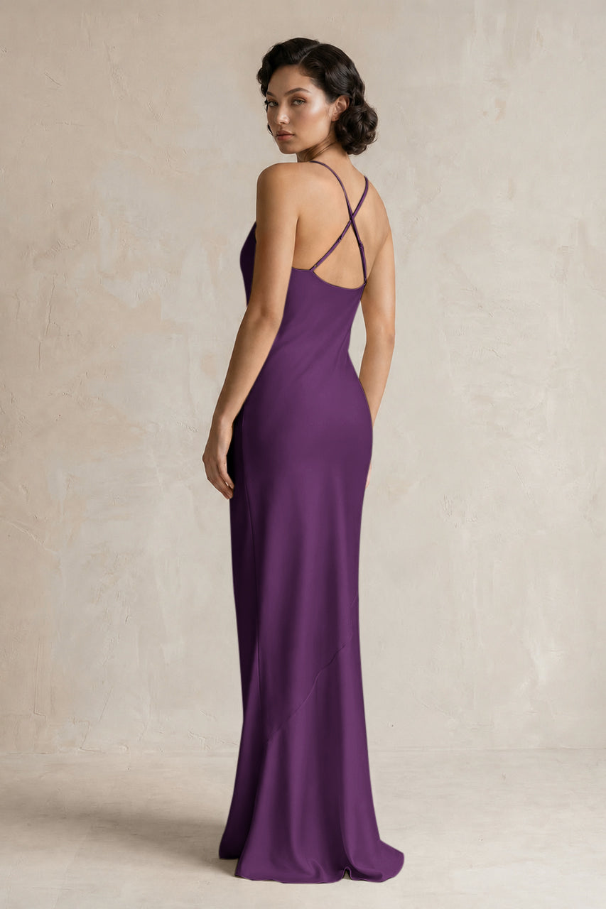 Cami Strap Sheath Satin Bridesmaid Dress in Plum
