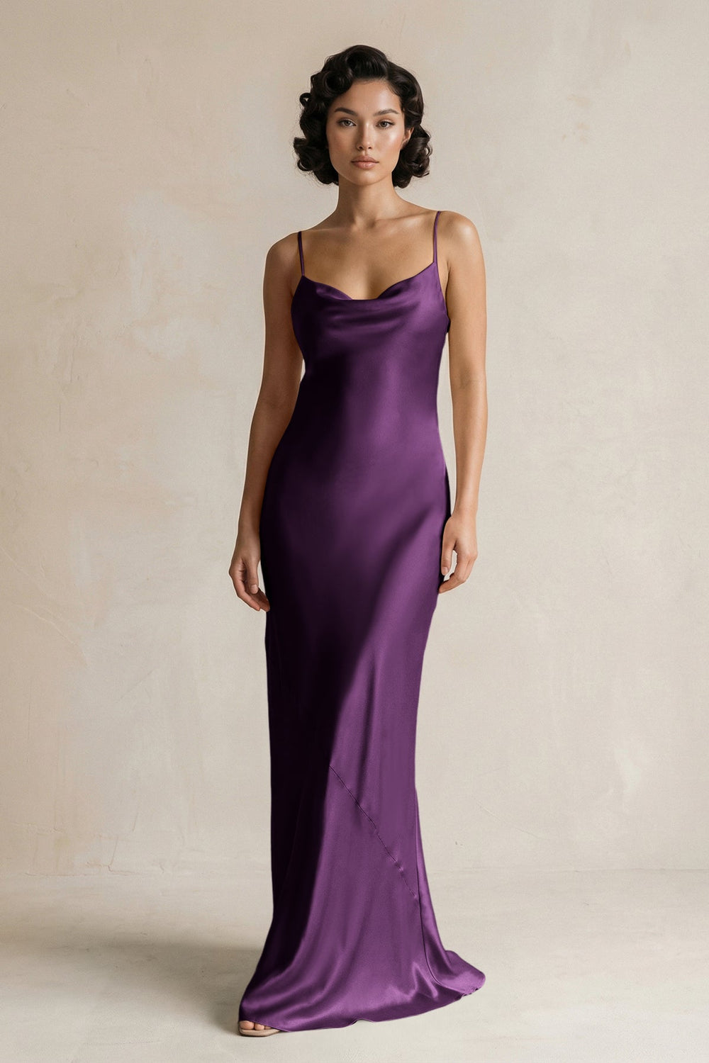 Cami Strap Sheath Satin Bridesmaid Dress in Plum - KISS BRIDAL Bridesmaid Dresses