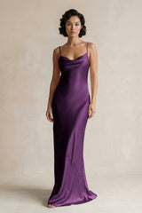 Cami Strap Sheath Satin Bridesmaid Dress in Plum - KISS BRIDAL Bridesmaid Dresses