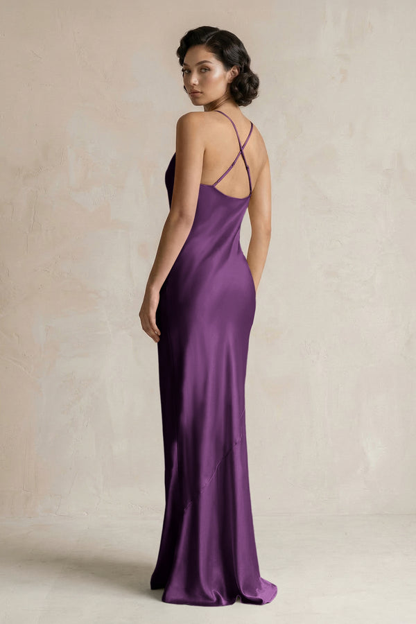 Cami Strap Sheath Satin Bridesmaid Dress in Plum - KISS BRIDAL Bridesmaid Dresses