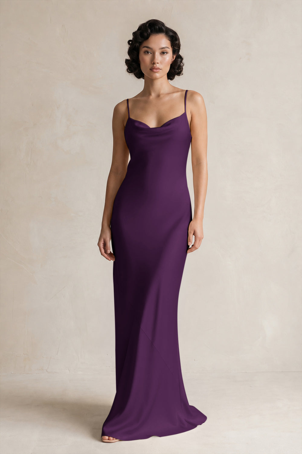 Cami Strap Sheath Satin Bridesmaid Dress in Plum
