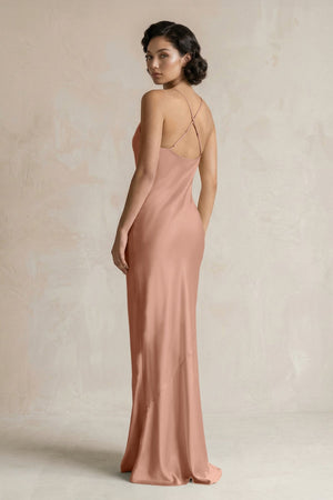 Cami Strap Sheath Satin Bridesmaid Dress in Rosette - KISS BRIDAL Bridesmaid Dresses