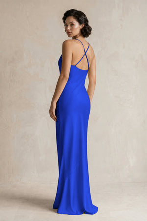 Cami Strap Sheath Satin Bridesmaid Dress in Royal Blue (2) | KISSBRIDAL