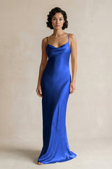 Cami Strap Sheath Satin Bridesmaid Dress in Royal Blue - KISS BRIDAL Bridesmaid Dresses