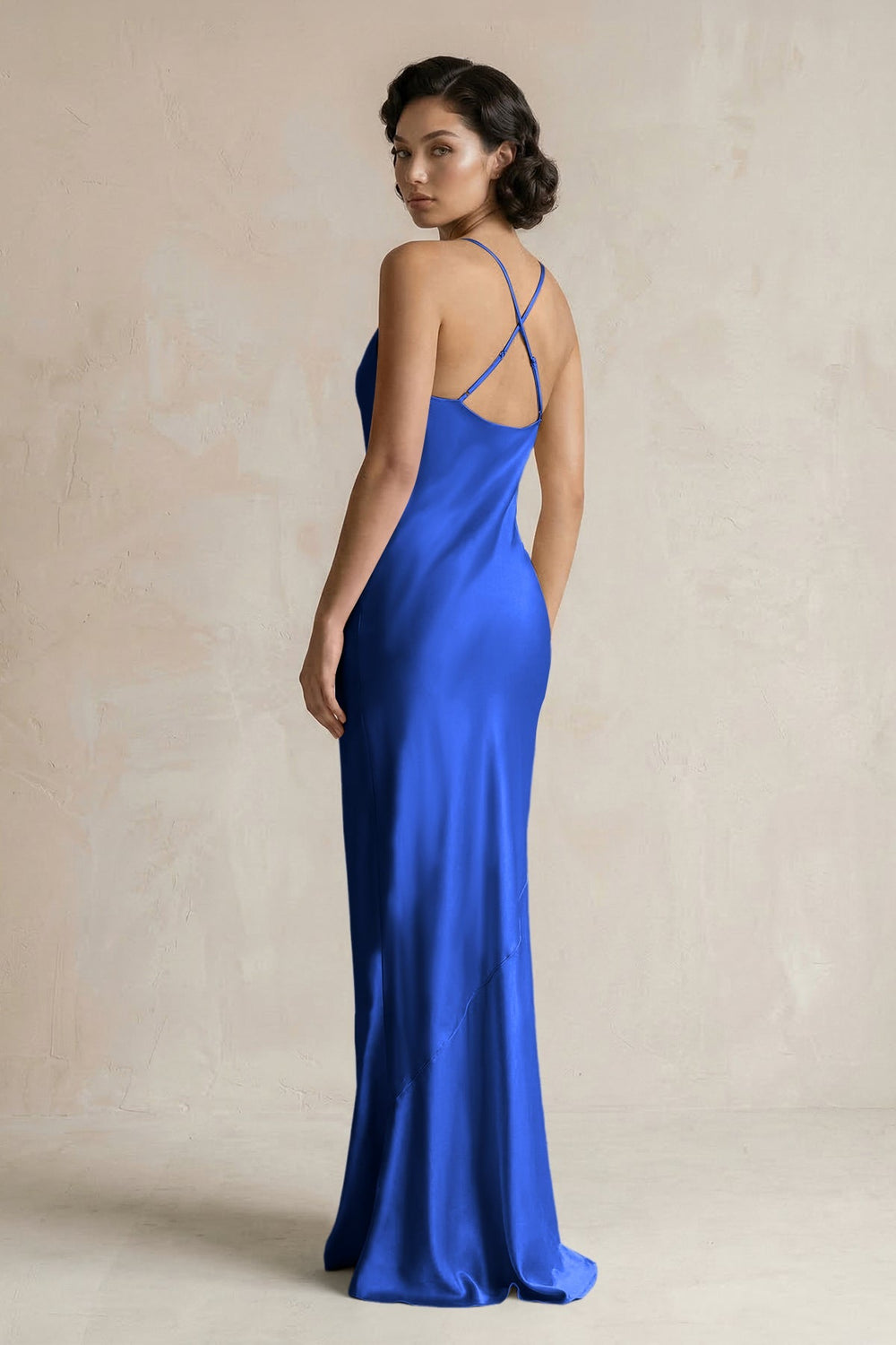 Cami Strap Sheath Satin Bridesmaid Dress in Royal Blue - KISS BRIDAL Bridesmaid Dresses