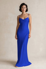 Cami Strap Sheath Satin Bridesmaid Dress in Royal Blue | KISSBRIDAL