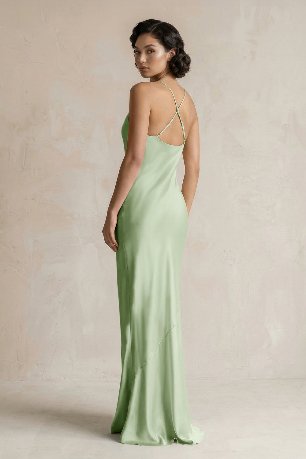 Cami Strap Sheath Satin Bridesmaid Dress in Sage - KISS BRIDAL Bridesmaid Dresses