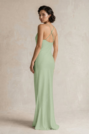 Cami Strap Sheath Satin Bridesmaid Dress in Sage - KISSBRIDAL