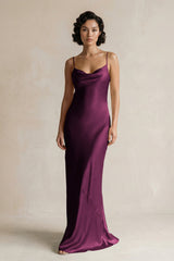 Cami Strap Sheath Satin Bridesmaid Dress in Sangria - KISS BRIDAL Bridesmaid Dresses