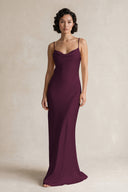 Cami Strap Sheath Satin Bridesmaid Dress in Sangria | KISSBRIDAL