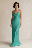 Cami Strap Sheath Satin Bridesmaid Dress in Sea Glass - KISS BRIDAL Bridesmaid Dresses
