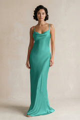 Cami Strap Sheath Satin Bridesmaid Dress in Sea Glass - KISS BRIDAL Bridesmaid Dresses