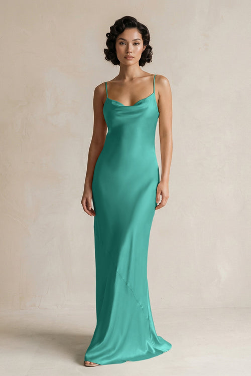 Cami Strap Sheath Satin Bridesmaid Dress in Sea Glass - KISS BRIDAL Bridesmaid Dresses