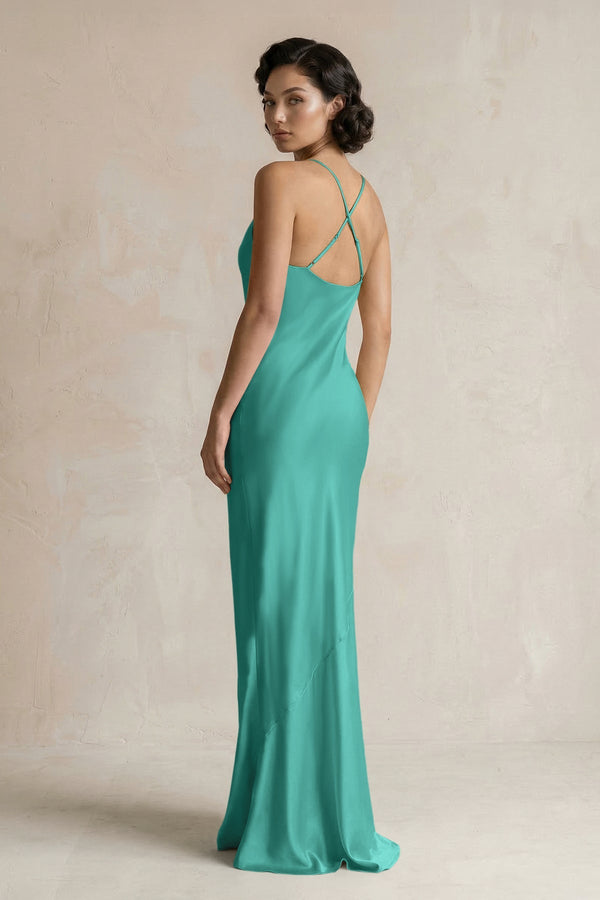 Cami Strap Sheath Satin Bridesmaid Dress in Sea Glass - KISS BRIDAL Bridesmaid Dresses