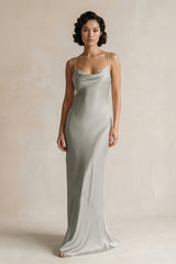 Cami Strap Sheath Satin Bridesmaid Dress in Silver - KISS BRIDAL Bridesmaid Dresses