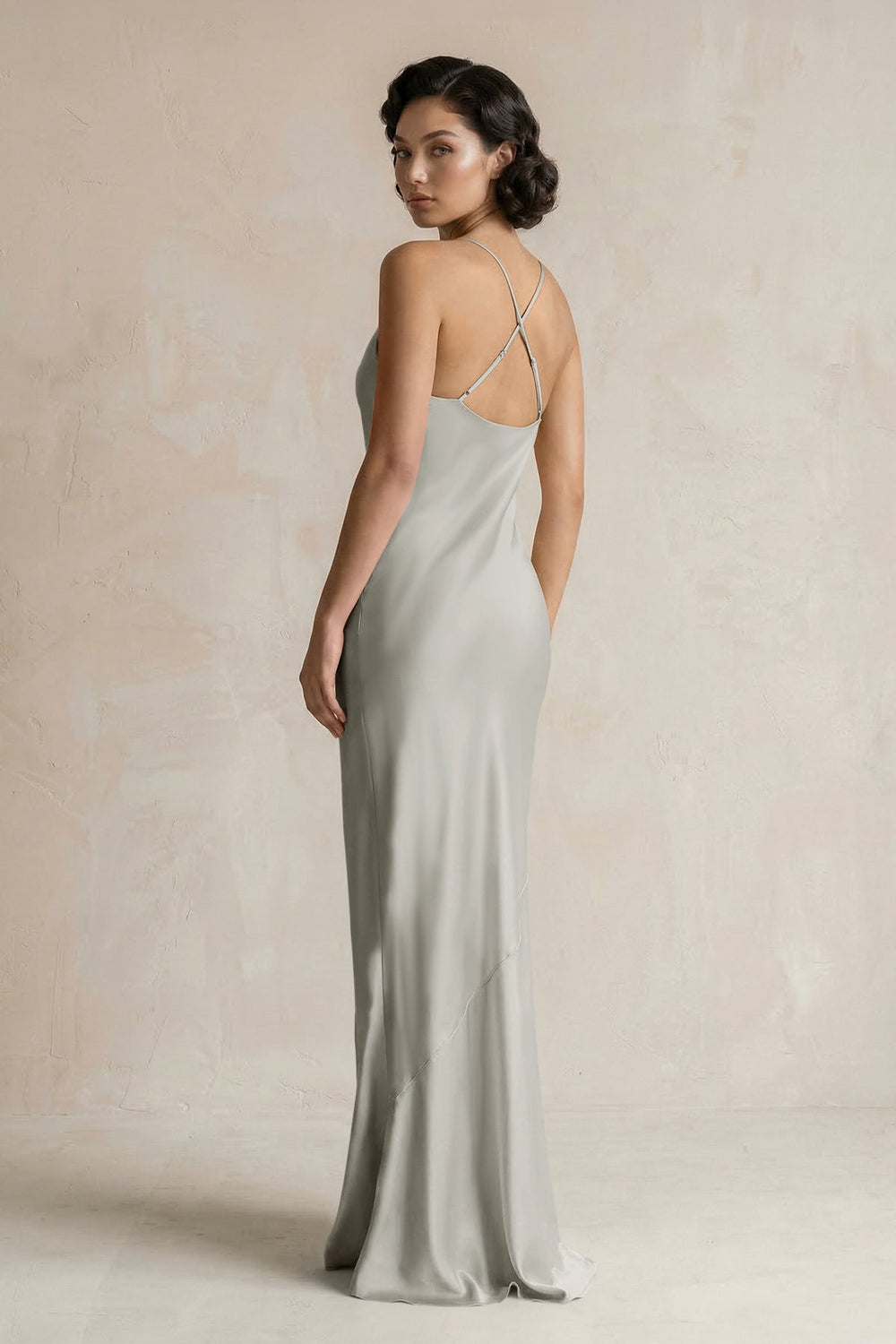 Cami Strap Sheath Satin Bridesmaid Dress in Silver - KISS BRIDAL Bridesmaid Dresses