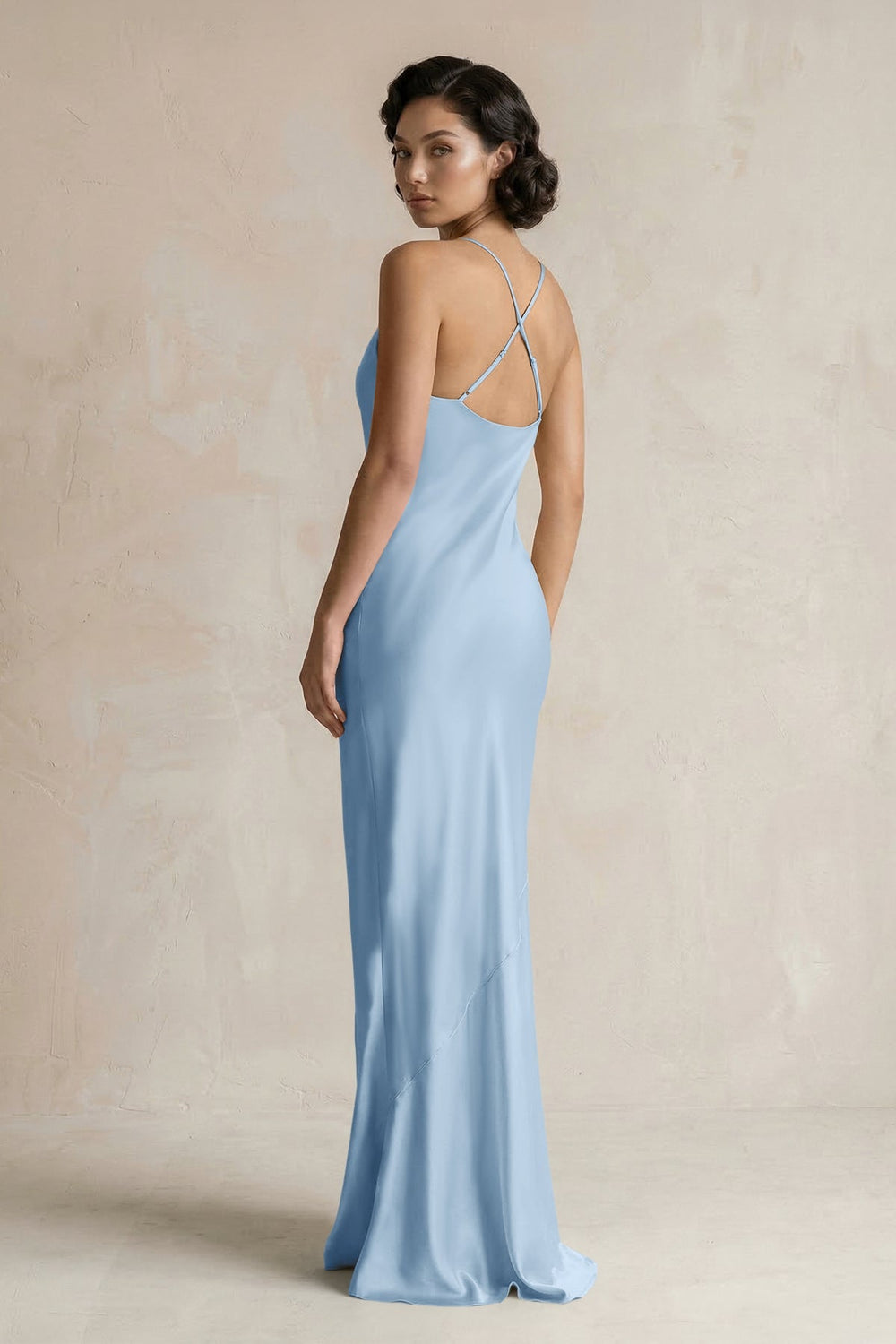 Cami Strap Sheath Satin Bridesmaid Dress in Sky Blue - KISS BRIDAL Bridesmaid Dresses