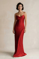Cami Strap Sheath Satin Bridesmaid Dress in Spice - KISS BRIDAL Bridesmaid Dresses