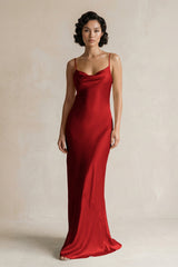 Cami Strap Sheath Satin Bridesmaid Dress in Spice - KISS BRIDAL Bridesmaid Dresses