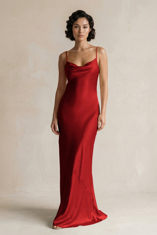 Cami Strap Sheath Satin Bridesmaid Dress in Spice - KISS BRIDAL Bridesmaid Dresses
