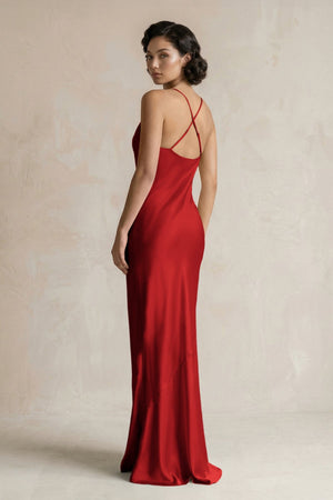 Cami Strap Sheath Satin Bridesmaid Dress in Spice - KISS BRIDAL Bridesmaid Dresses