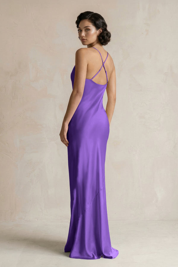 Cami Strap Sheath Satin Bridesmaid Dress in Tahiti - KISS BRIDAL Bridesmaid Dresses
