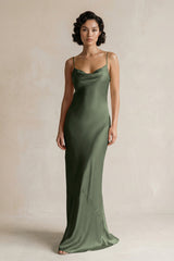 Cami Strap Sheath Satin Bridesmaid Dress in Thyme - KISS BRIDAL Bridesmaid Dresses