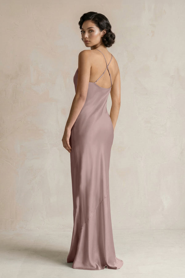 Cami Strap Sheath Satin Bridesmaid Dress in Toffee - KISS BRIDAL Bridesmaid Dresses