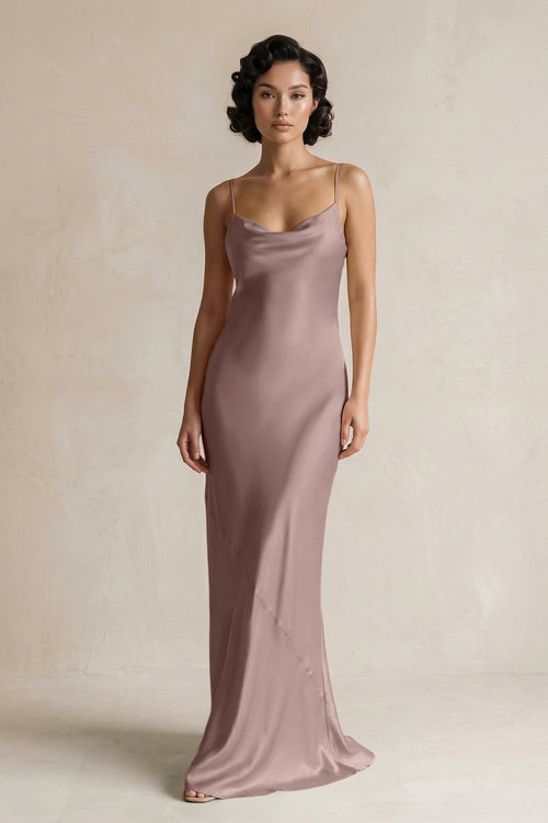 Cami Strap Sheath Satin Bridesmaid Dress in Toffee - KISS BRIDAL Bridesmaid Dresses