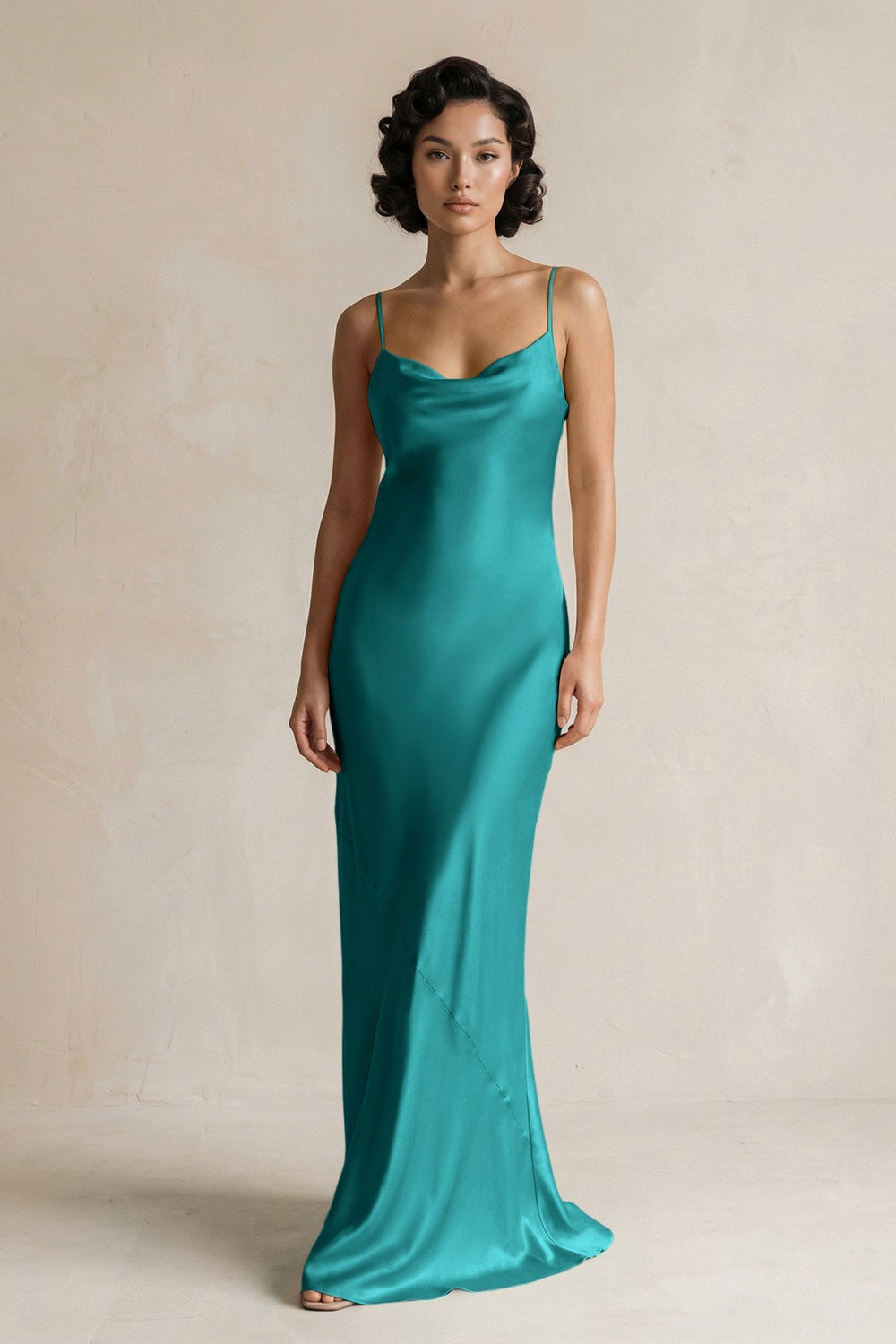 Cami Strap Sheath Satin Bridesmaid Dress in Turquoise - KISS BRIDAL Bridesmaid Dresses
