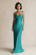 Cami Strap Sheath Satin Bridesmaid Dress in Turquoise - KISS BRIDAL Bridesmaid Dresses