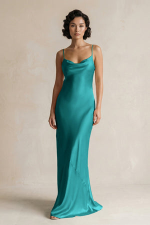 Cami Strap Sheath Satin Bridesmaid Dress in Turquoise - KISS BRIDAL Bridesmaid Dresses