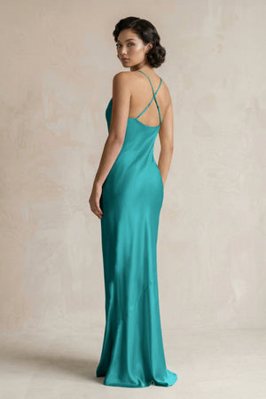 Cami Strap Sheath Satin Bridesmaid Dress in Turquoise - KISS BRIDAL Bridesmaid Dresses