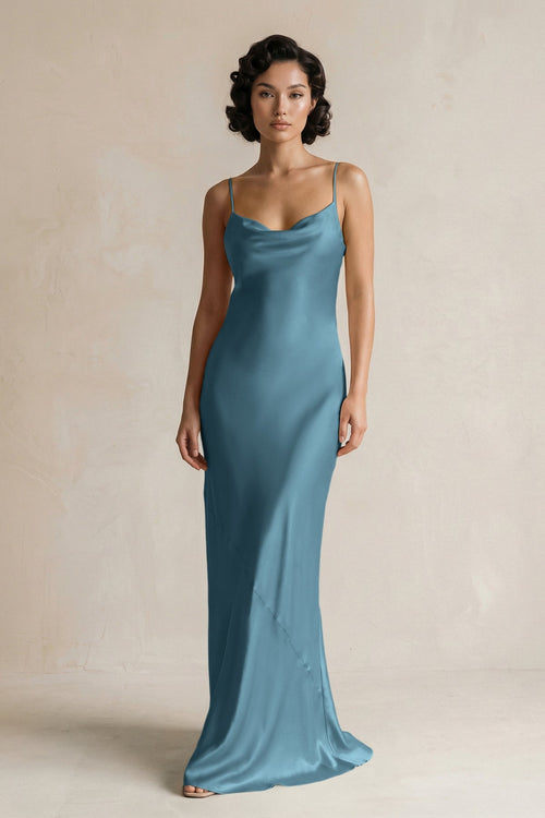 Cami Strap Sheath Satin Bridesmaid Dress in Twilight - KISS BRIDAL Bridesmaid Dresses