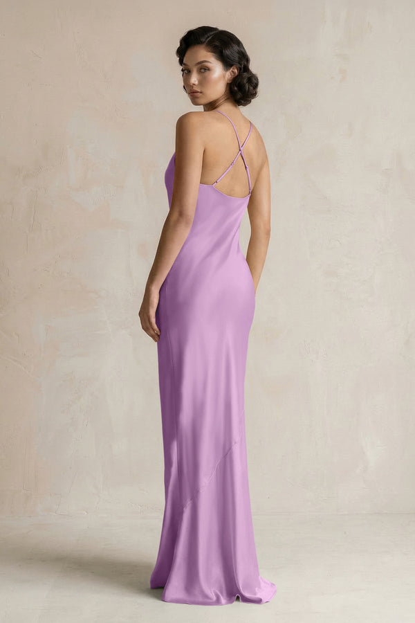 Cami Strap Sheath Satin Bridesmaid Dress in Vintage Mauve - KISS BRIDAL Bridesmaid Dresses