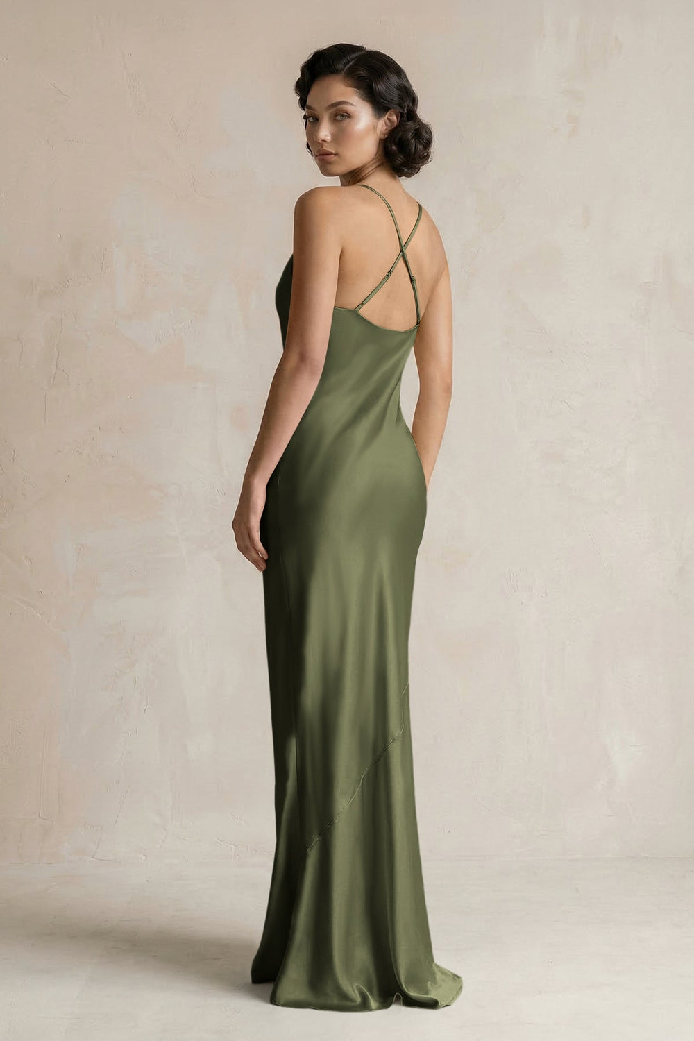Cami Strap Sheath Satin Bridesmaid Dress in Willow Green - KISS BRIDAL Bridesmaid Dresses