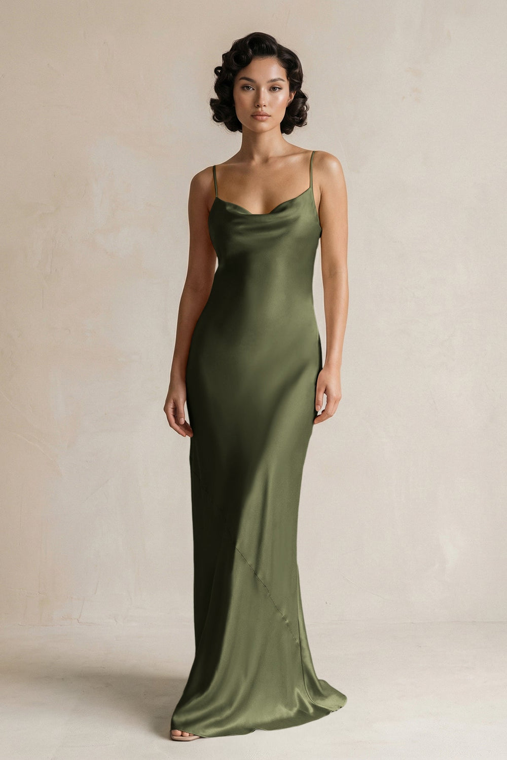 Cami Strap Sheath Satin Bridesmaid Dress in Willow Green - KISS BRIDAL Bridesmaid Dresses