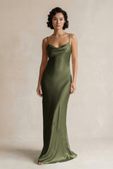 Cami Strap Sheath Satin Bridesmaid Dress in Willow Green - KISS BRIDAL Bridesmaid Dresses