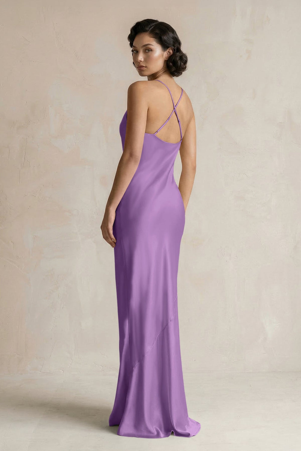 Cami Strap Sheath Satin Bridesmaid Dress in Wisteria - KISS BRIDAL Bridesmaid Dresses