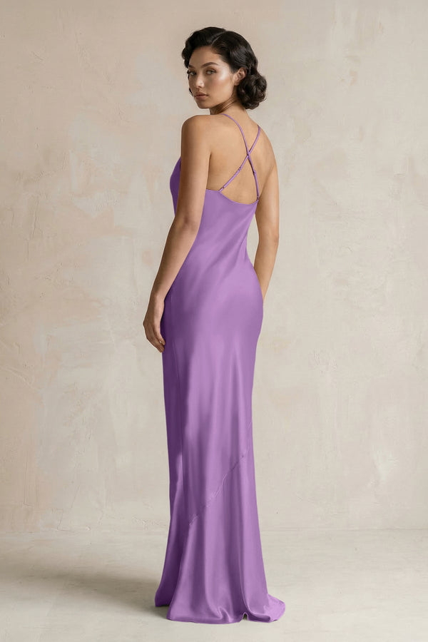 Cami Strap Sheath Satin Bridesmaid Dress in Wisteria - KISS BRIDAL Bridesmaid Dresses