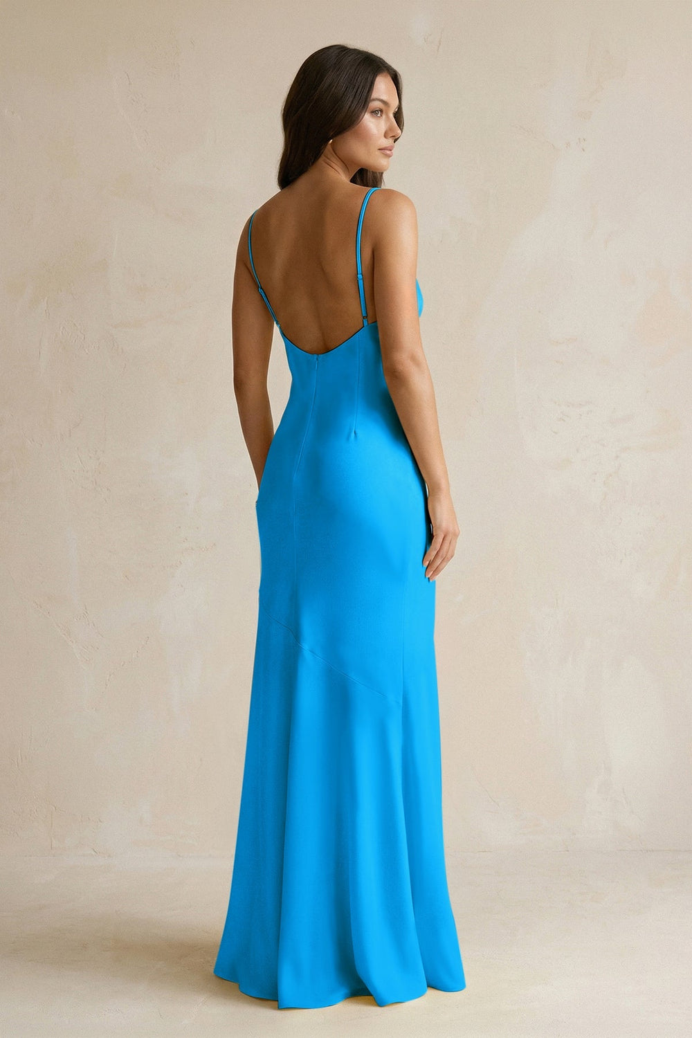 Cami Strap Sheath Satin Bridesmaid Dress With Slit in Blue Jay - KISS BRIDAL Bridesmaid Dresses