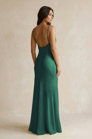 Cami Strap Sheath Satin Bridesmaid Dress With Slit in Dark Green - KISS BRIDAL Bridesmaid Dresses