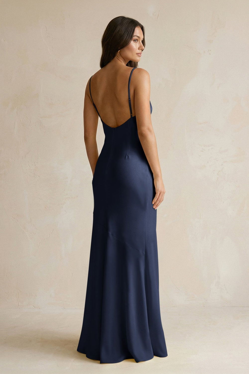 Cami Strap Sheath Satin Bridesmaid Dress With Slit in Dark Navy - KISS BRIDAL Bridesmaid Dresses
