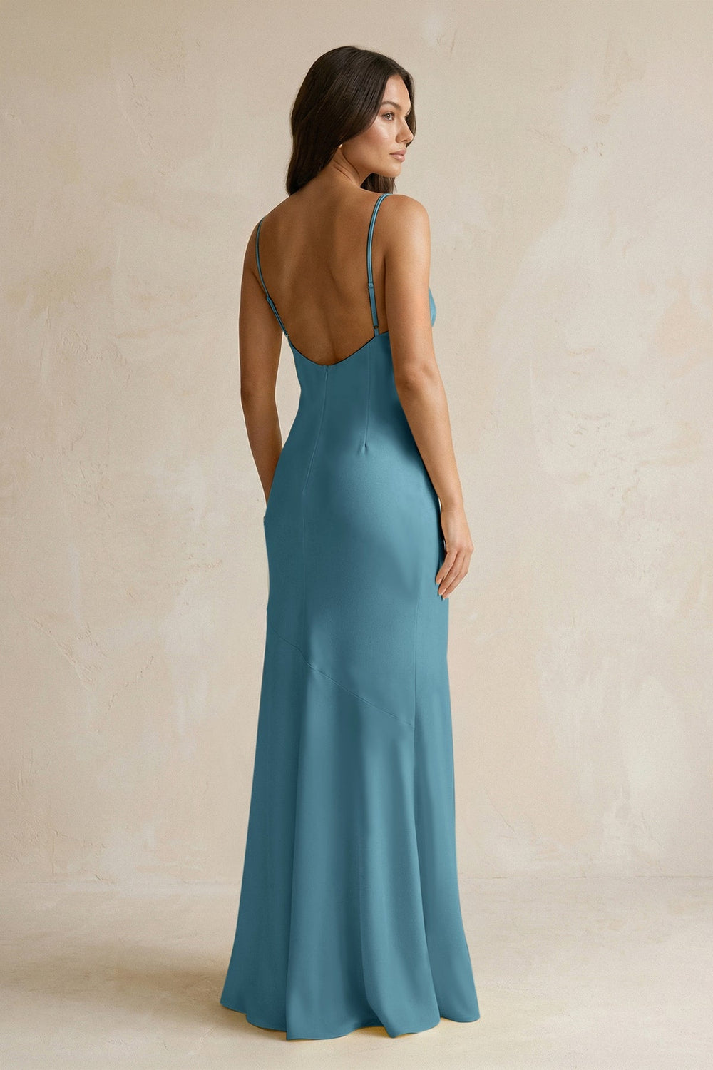 Cami Strap Sheath Satin Bridesmaid Dress With Slit in Dark Teal - KISS BRIDAL Bridesmaid Dresses